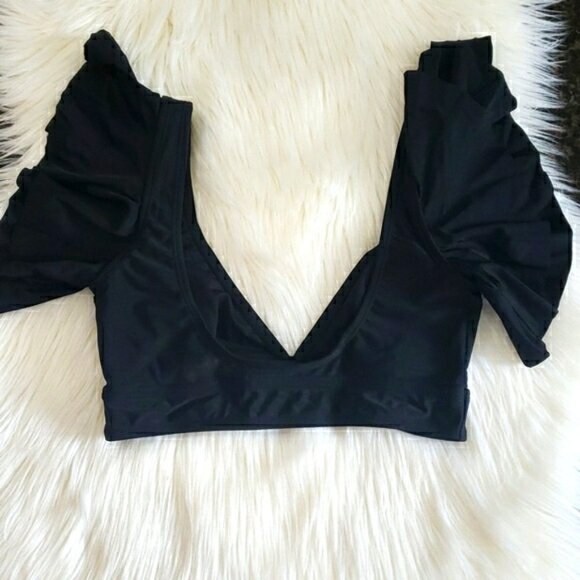 Tropical Black and Green Highwaisted Ruffle Hem Bikini Set - Picture 4 of 5